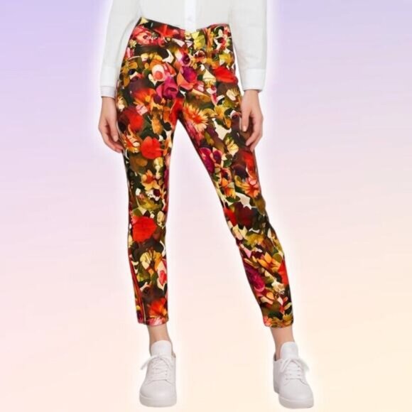 7 FOR ALL MANKIND Skinny Ankle Leg Pant Sz 26 Floral Print Multicolor - Picture 1 of 9